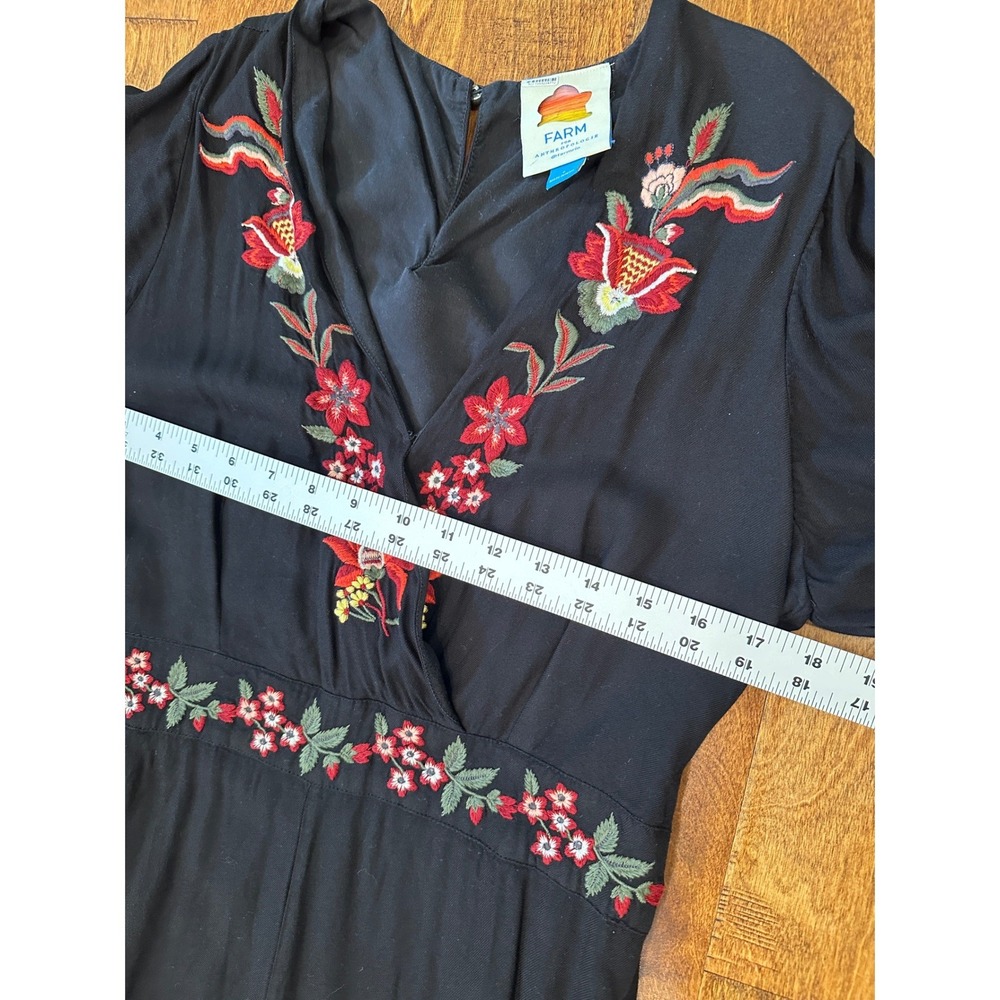 Farm Rio Embroidered Wide‎ Leg Floral Jumpsuit Small Black Floral Anthropologie - Picture 10 of 16